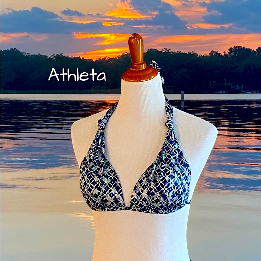 Athleta Bikini Top SM Halter Tie Padded Swim Beach Paddleboarding multi color